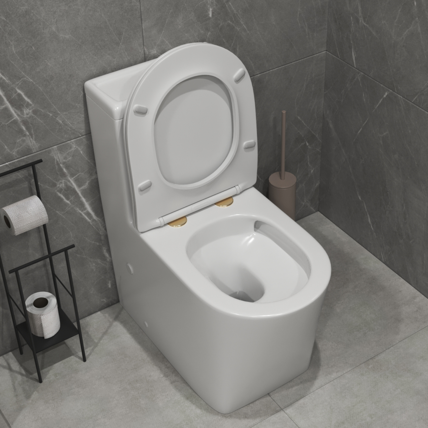 Унитаз-моноблок Joki Royal T Gold JK86472105GOLD напольный, безободковый, смыв Торнадо, с сиденьем микролифт, цвет белый / золото