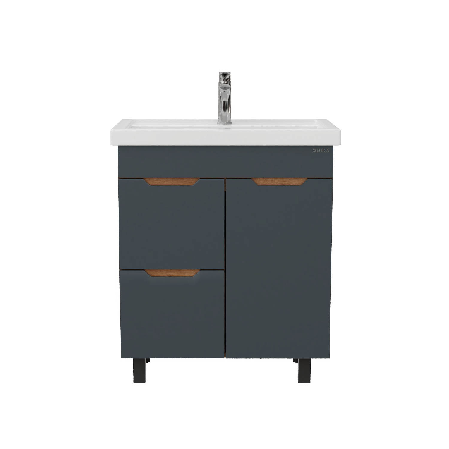 Тумба под раковину Оника Айленд 70, с бельевой корзиной, цвет графит / дуб крафт золотой - фото 1