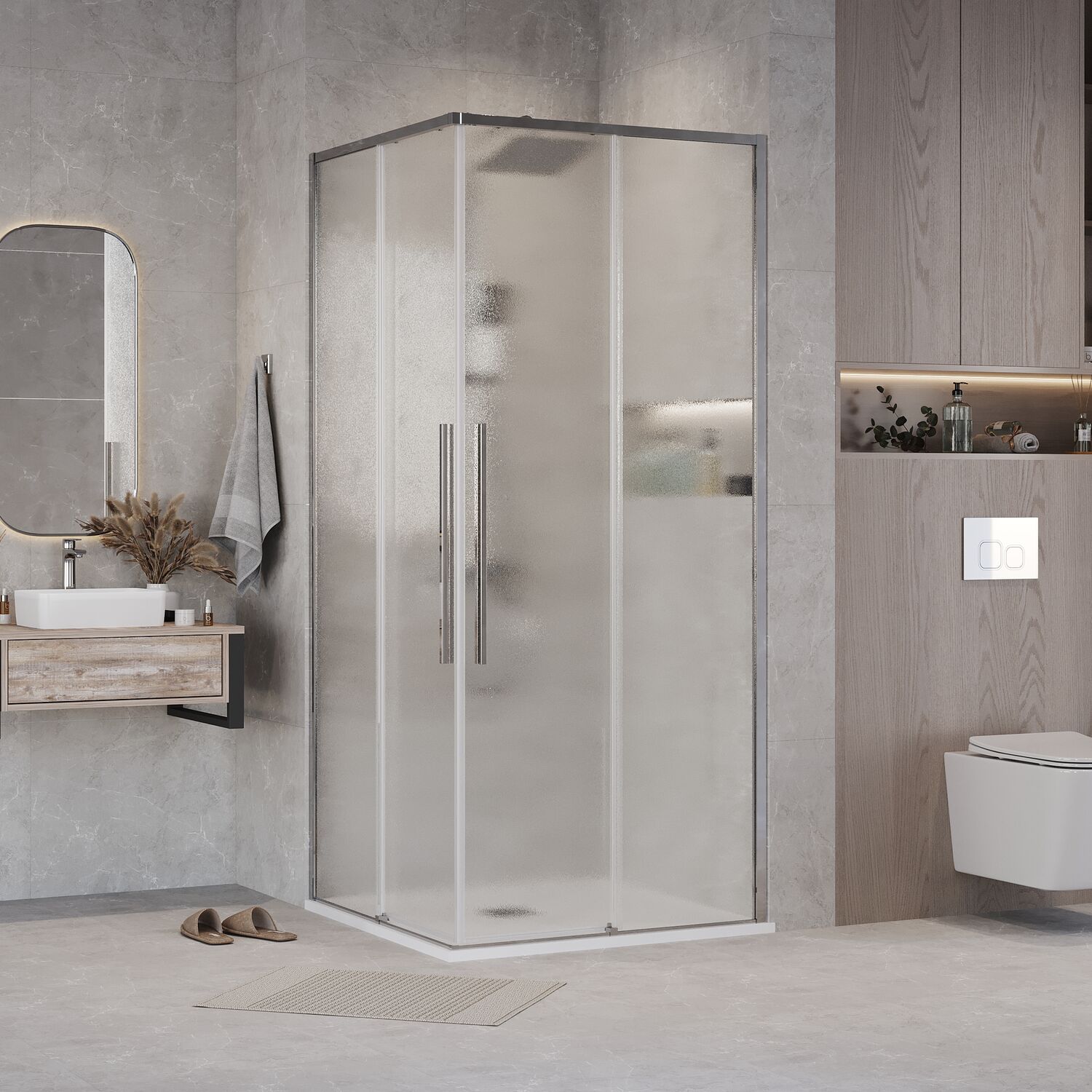 Душевой уголок Grossman Galaxy 80х80, стекло шиншилла, профиль хром - фото 1