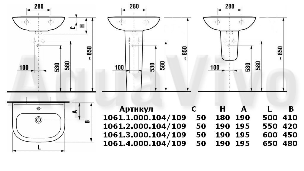 Раковина Jika Olymp 1061.3.000.104.1 60х45, с отверстием в центре