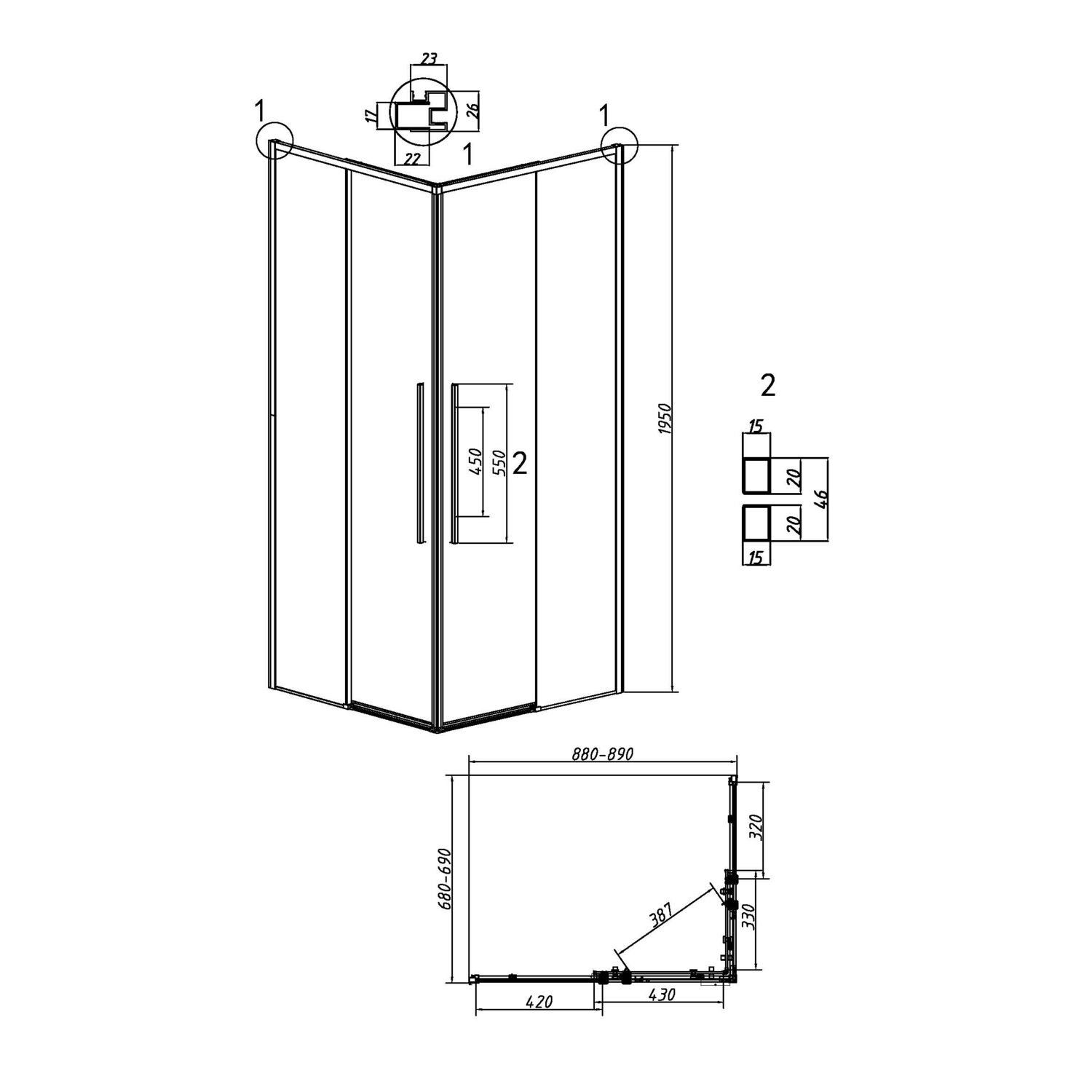 Душевой уголок Grossman Galaxy 300.K33.01.9070.21.10 90х70, стекло тонированное, профиль черный матовый - фото 1