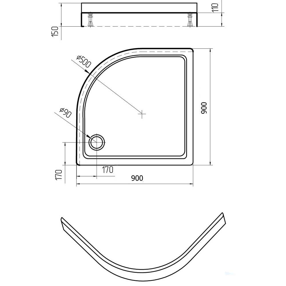 Поддон для душа Акватек R50 90x90, акриловый, цвет белый - фото 1