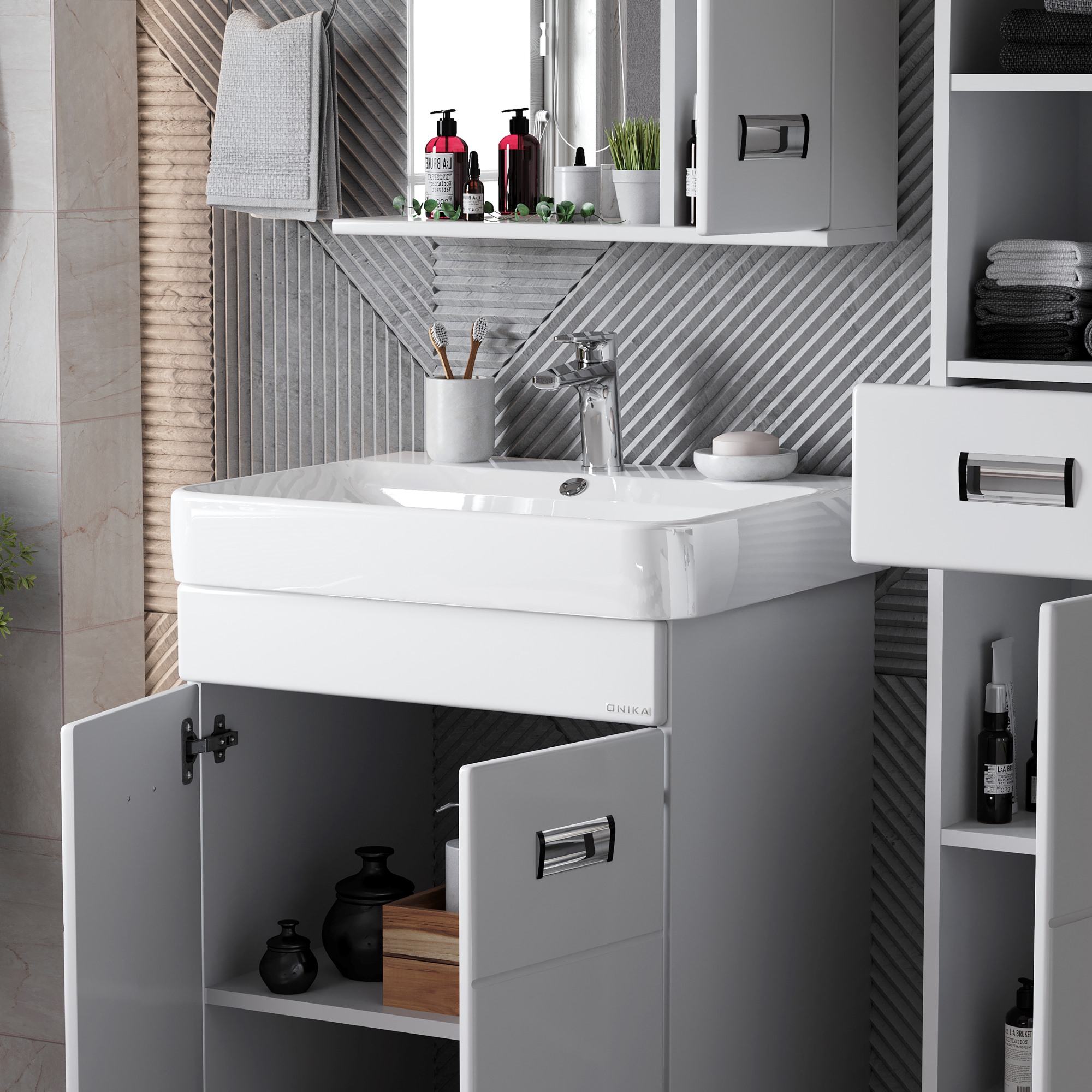 Тумба под раковину Оника Балтика-Квадро 60, цвет белый / хром - фото 1