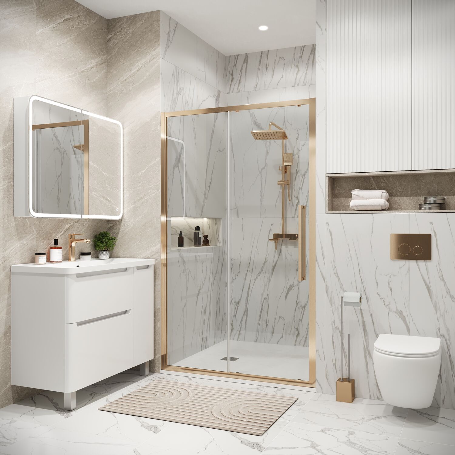 Душевая дверь Grossman Cosmo 100.K33.02.120.32.00 120х195, стекло прозрачное, профиль золото сатин - фото 1