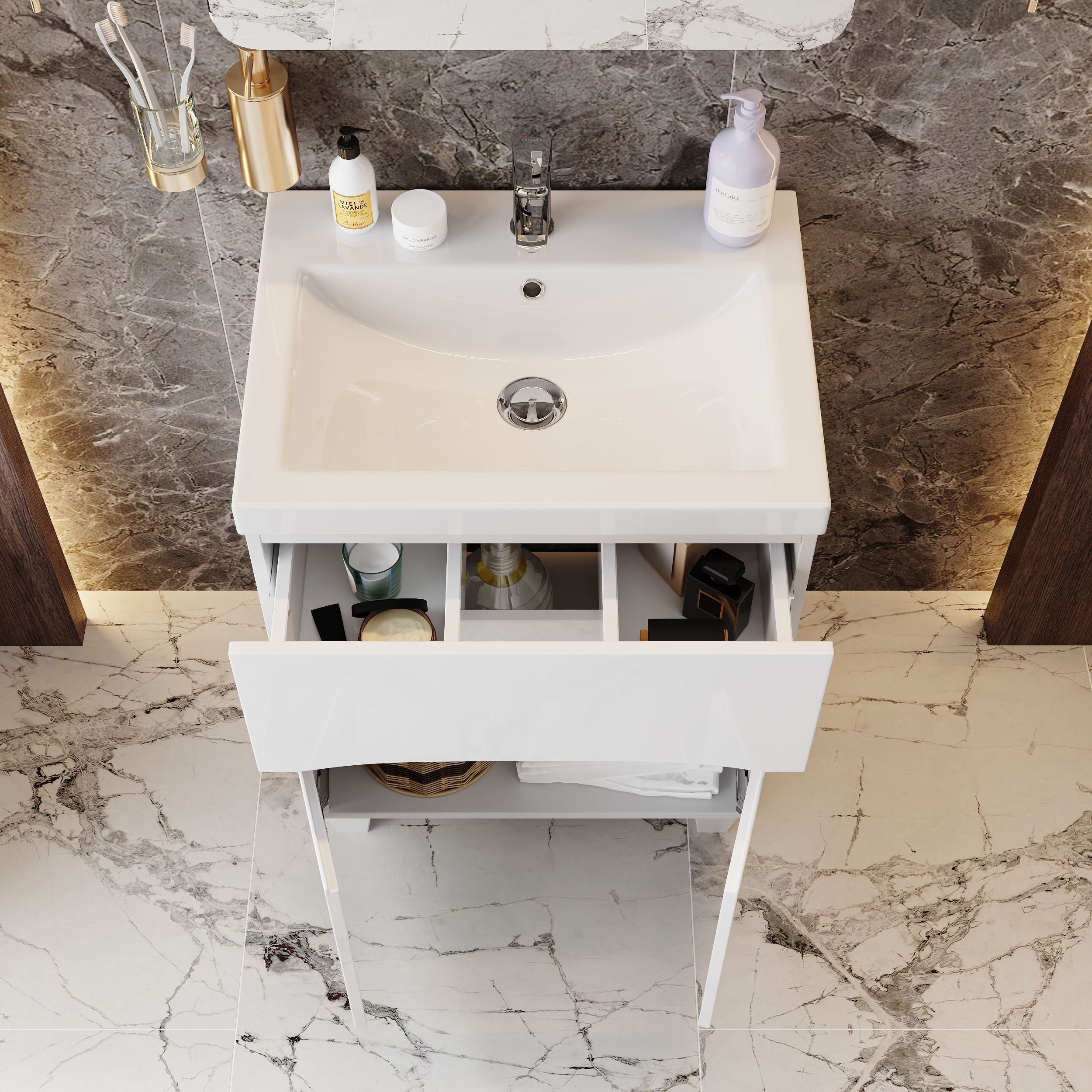 Тумба под раковину Оника Стрим 60, напольная, цвет белый - фото 1