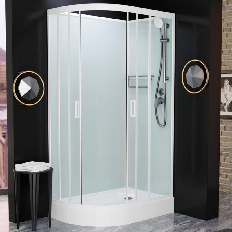 Душевая кабина Frank F418 R М White 100x80, правая, с полотенцедержателем, стекло матовое, профиль белый, без крыши