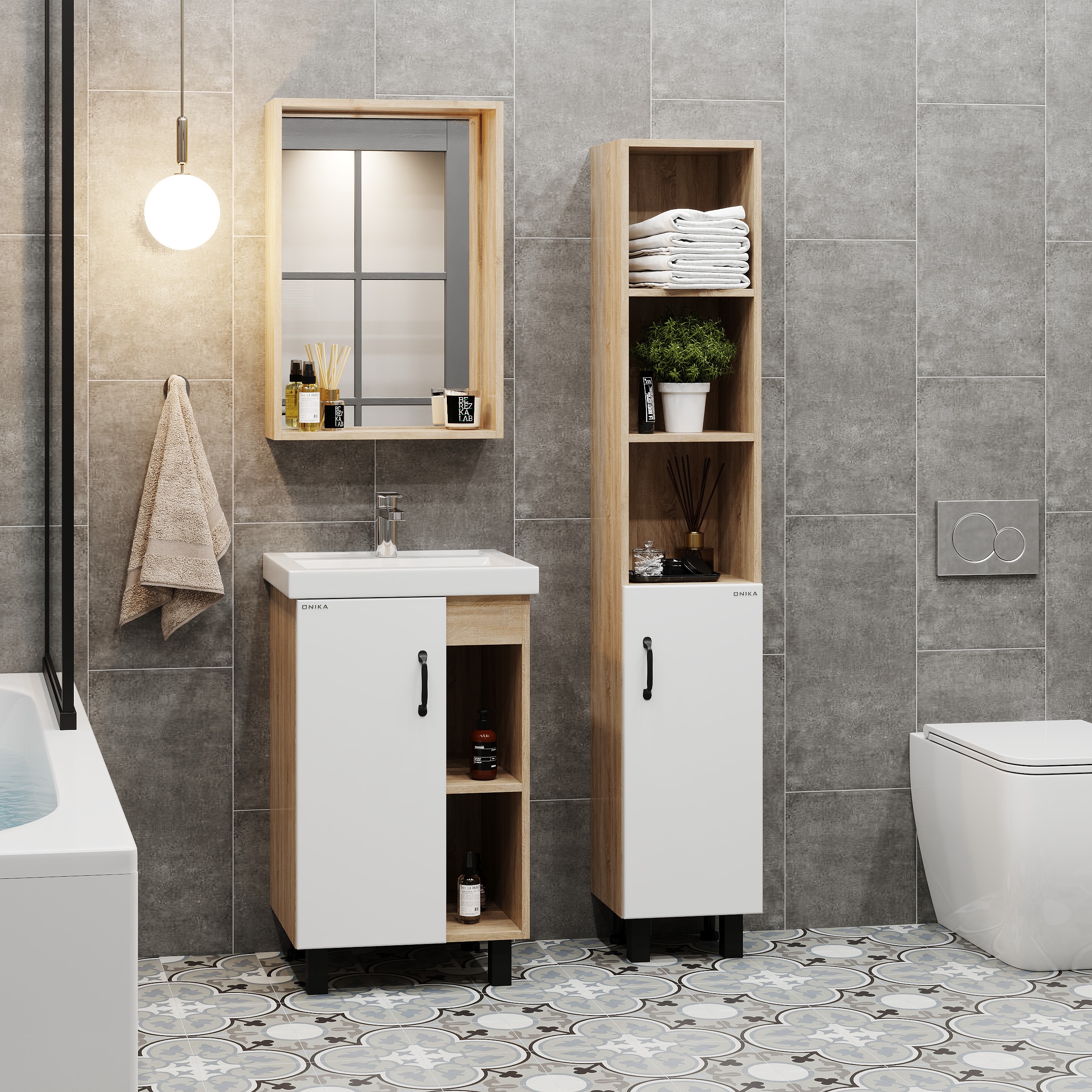 Мебель для ванной Оника Тимбер 50, напольная, цвет белый матовый / дуб сонома - фото 1