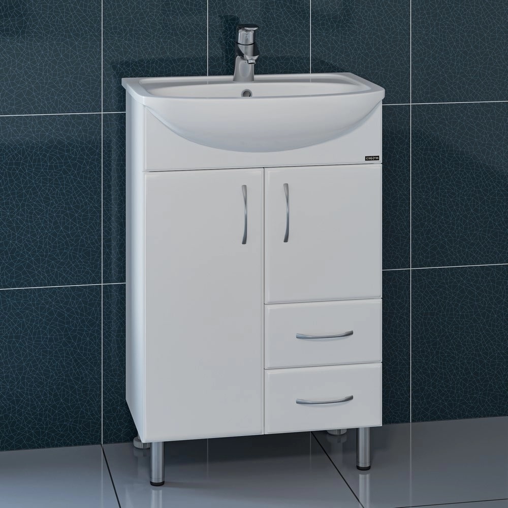 Тумба под раковину Санта Уют 55 напольная, с ящиками, цвет белый