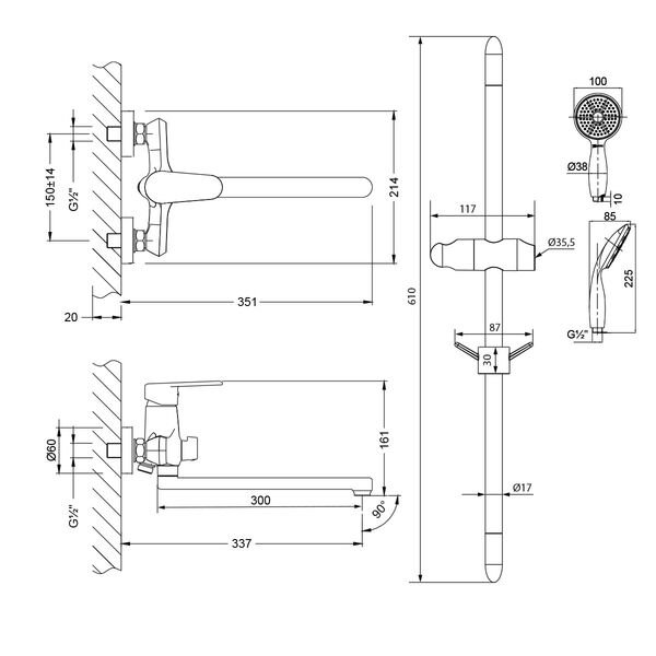 Смеситель Lemark Point LM0379C для ванны с душем, цвет хром - фото 1