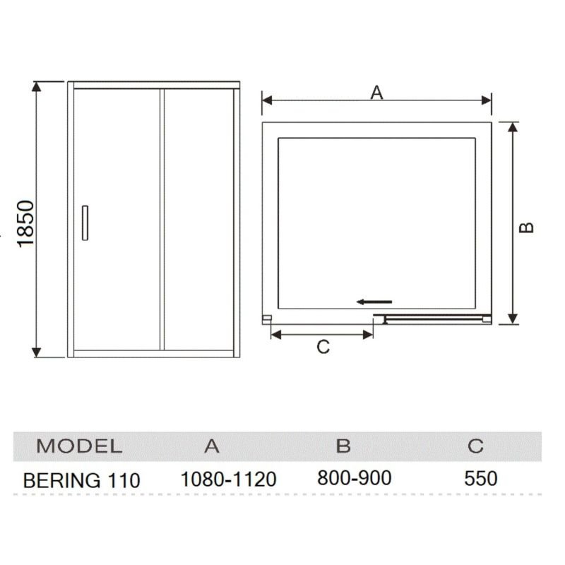 Душевая дверь River Bering 110 МТ 110x185, стекло матовое, профиль хром - фото 1