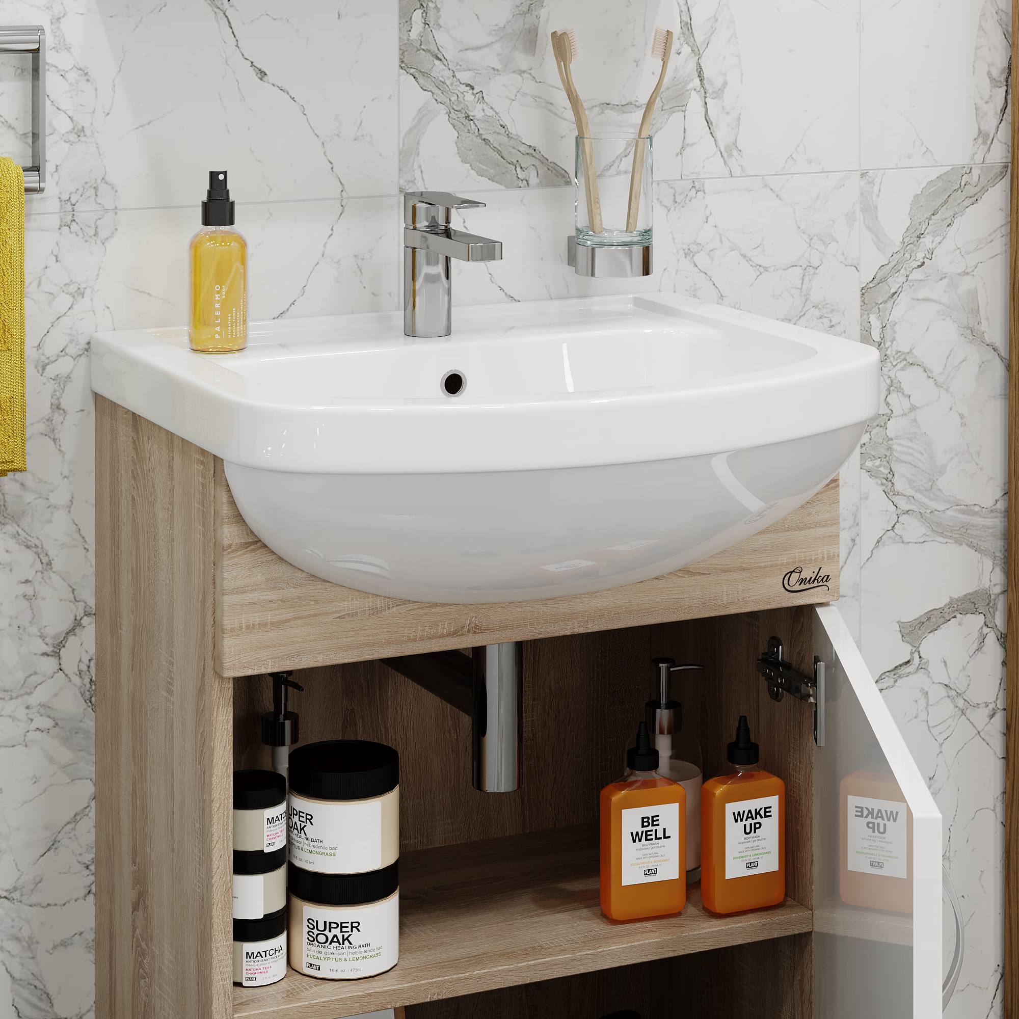 Мебель для ванной Оника Эко 52, напольная, цвет белый / дуб сонома