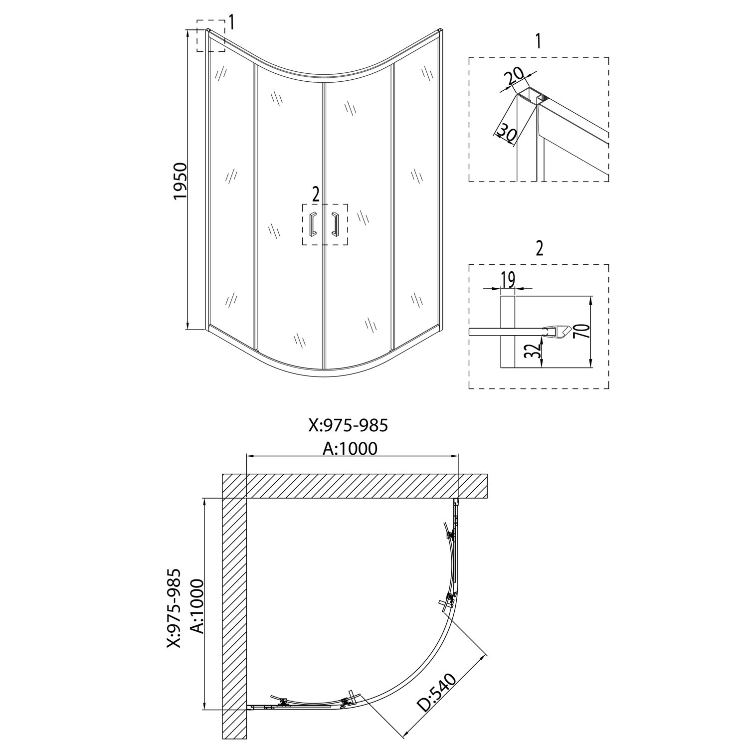 Душевой уголок Niagara Nova NG-6807-08 BLACK 100x100, с поддоном, стекло прозрачное, профиль черный - фото 1