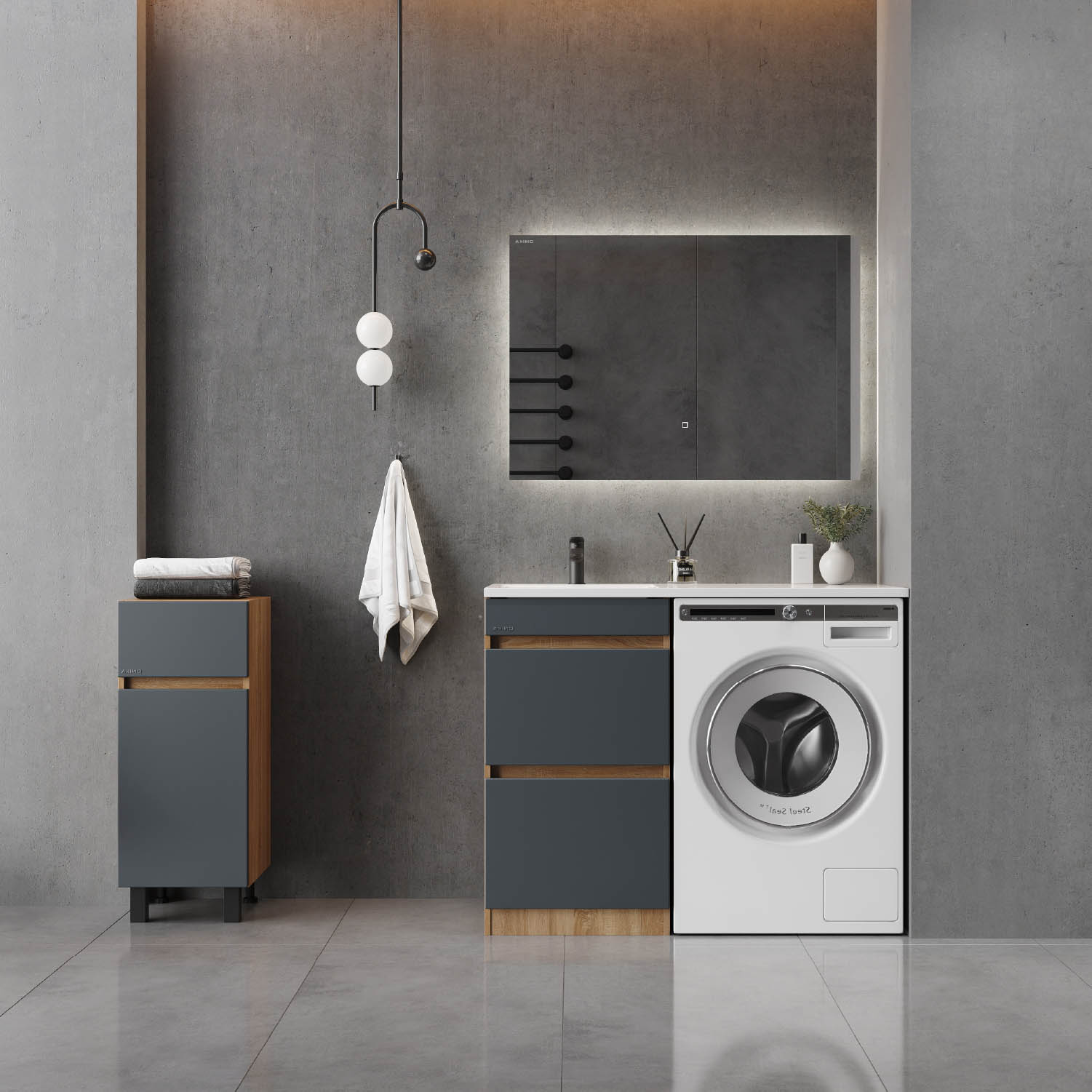 Мебель для ванной Оника Милтон 120, с тумбой 58 см, с ящиками, цвет серый / дуб сонома - фото 1