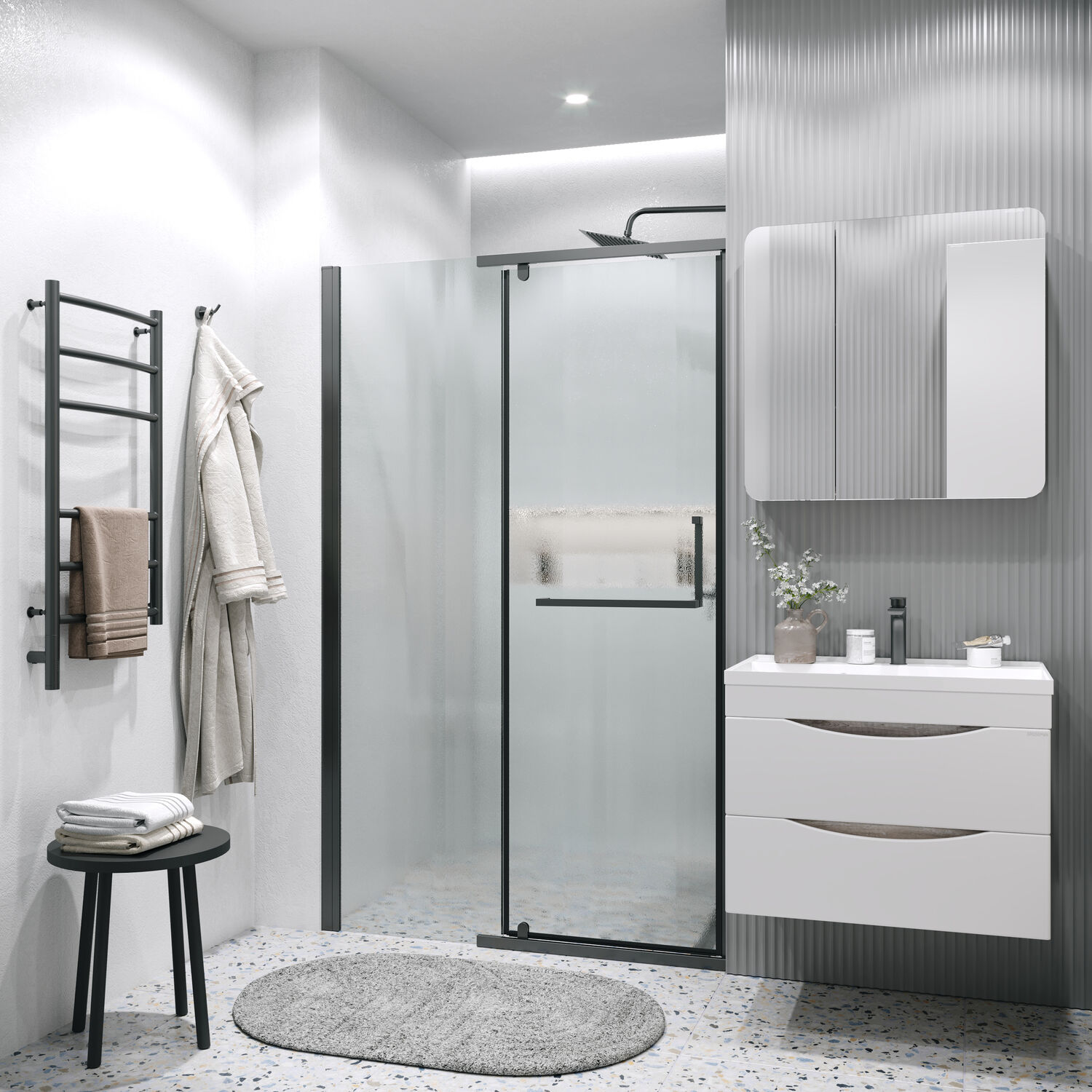 Душевая дверь Grossman Pragma 100.K33.03.110.21.02 110х195, левая, стекло шиншилла, профиль черный матовый - фото 1