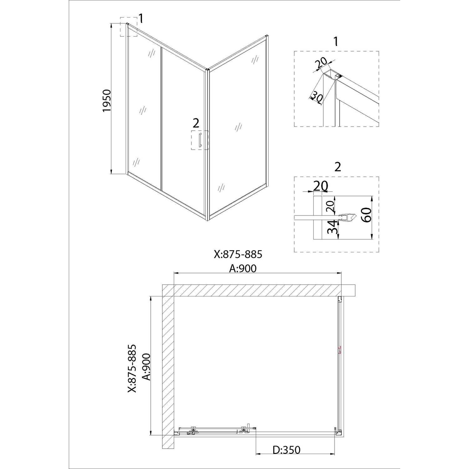 Душевой уголок Niagara Nova NG-82-9AB-A90B 90х90, стекло прозрачное, профиль черный матовый - фото 1