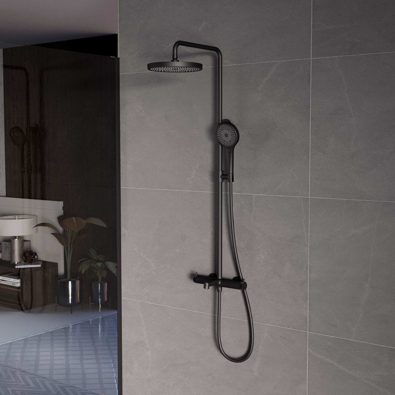 Душевая стойка Vincea Rim VSFS-2RM1MB, с верхним душем, смесителем, цвет черный - фото 1