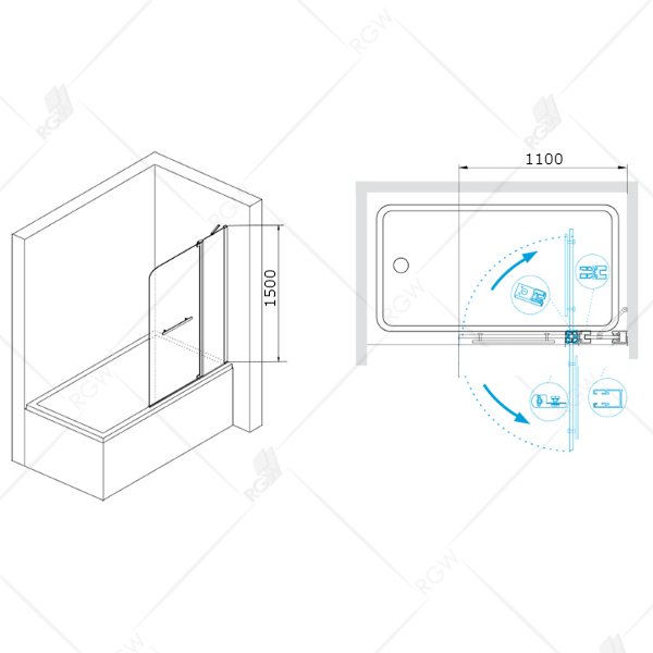 Шторка на ванну RGW Screens SC-03 110, стекло прозрачное, профиль хром - фото 1