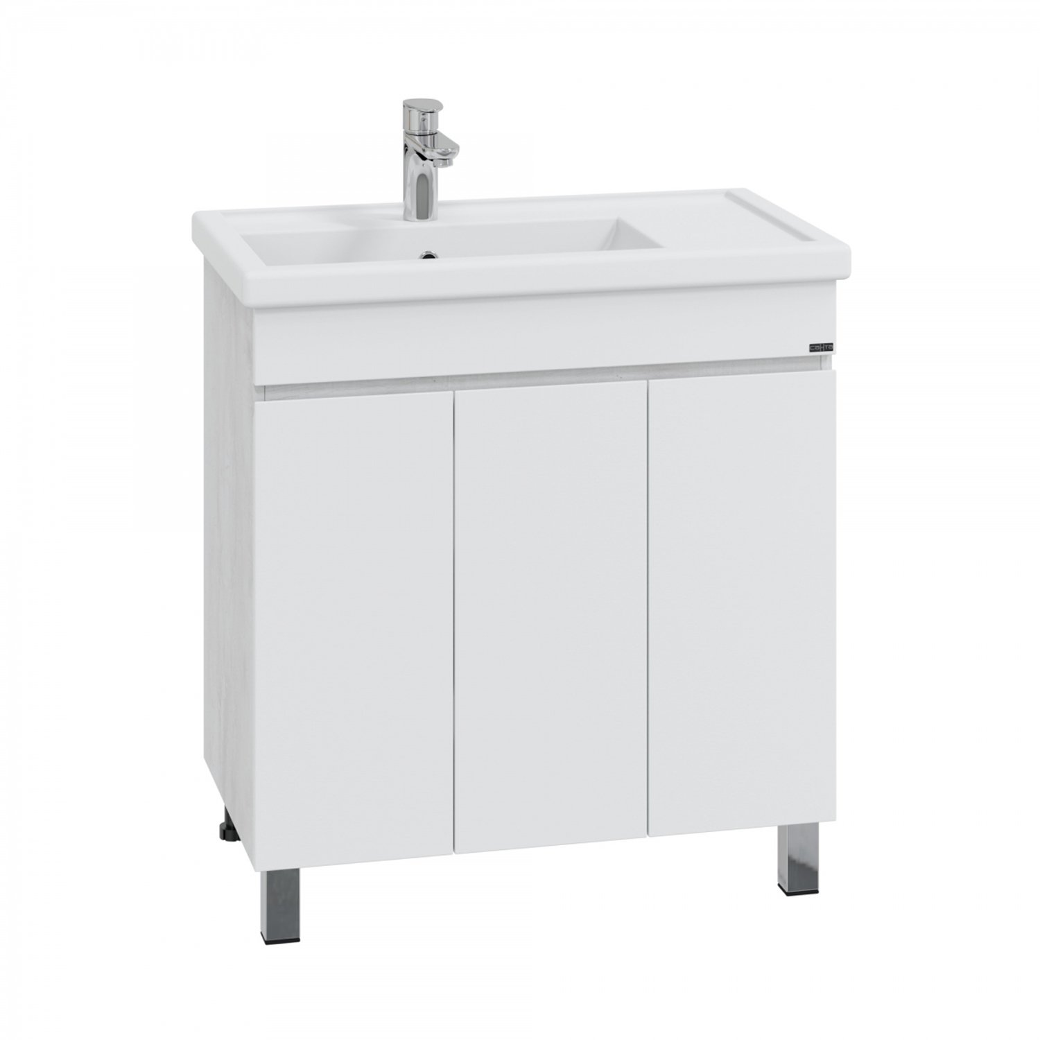 Тумба под раковину Санта Марс 80 П напольная, с 3 дверцами, цвет белый / светлое дерево - фото 1