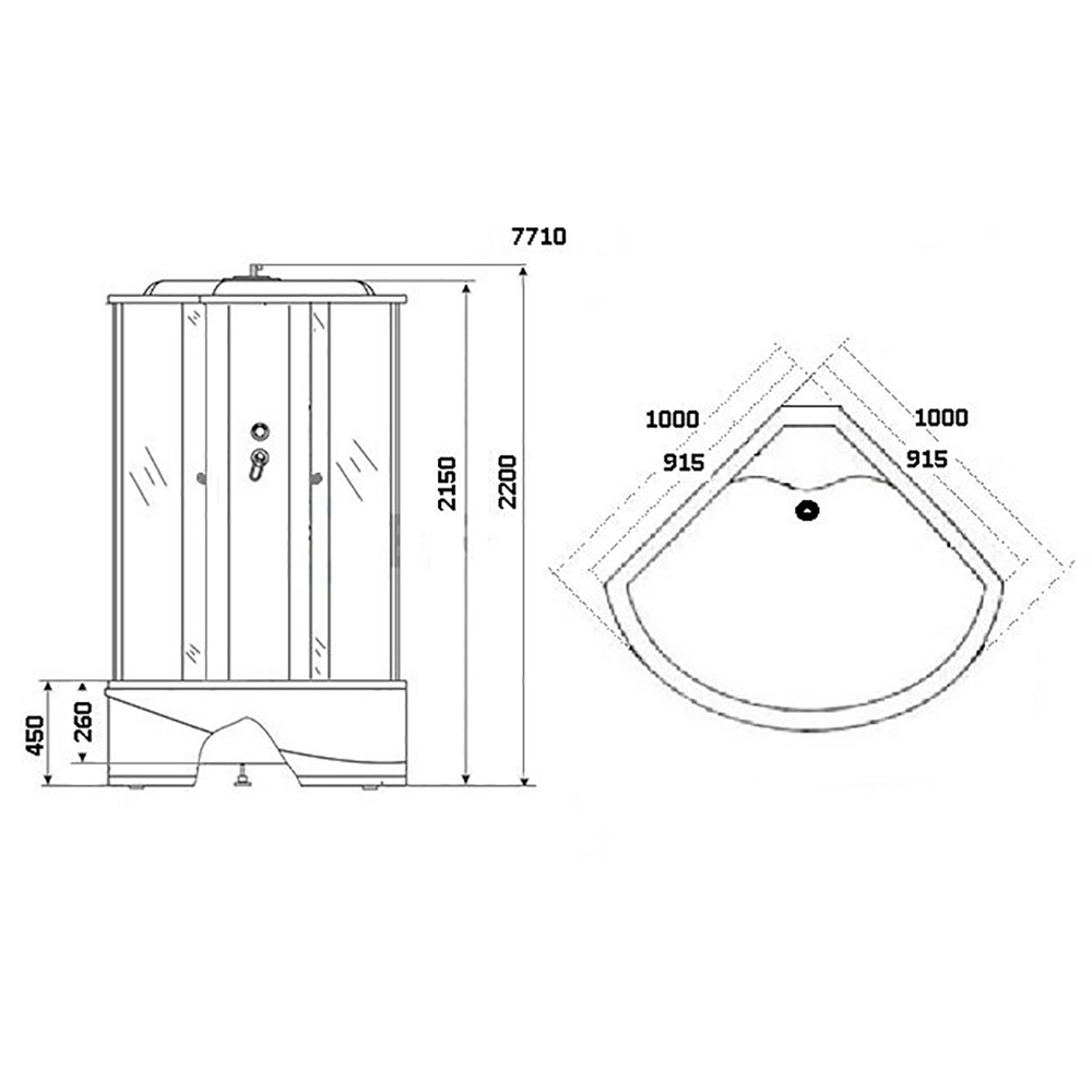 Душевая кабина Niagara Luxe NG-7710W 100x100, стекло прозрачное, профиль серебро, с крышей, с гидромассажем, с пультом управления - фото 1