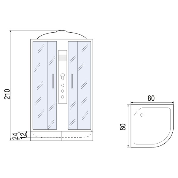 Душевая кабина River Dunay 80/24 МТ 80x80, стекло матовое, профиль хром матовый, с крышей, с гидромассажем