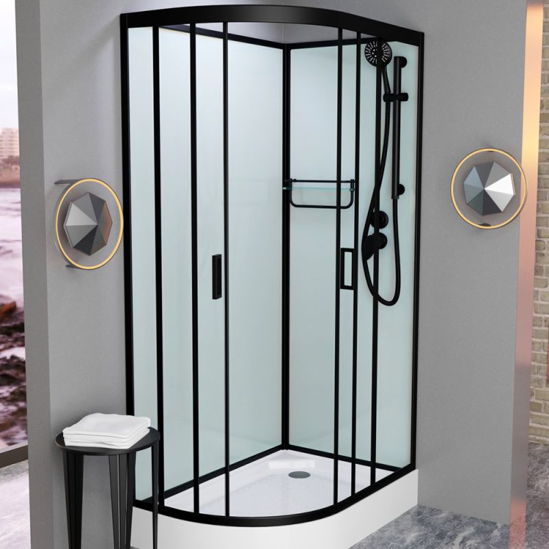 Душевая кабина Frank F411 R М Black 110x80, правая, с полотенцедержателем, стекло матовое, профиль черный, без крыши - фото 1