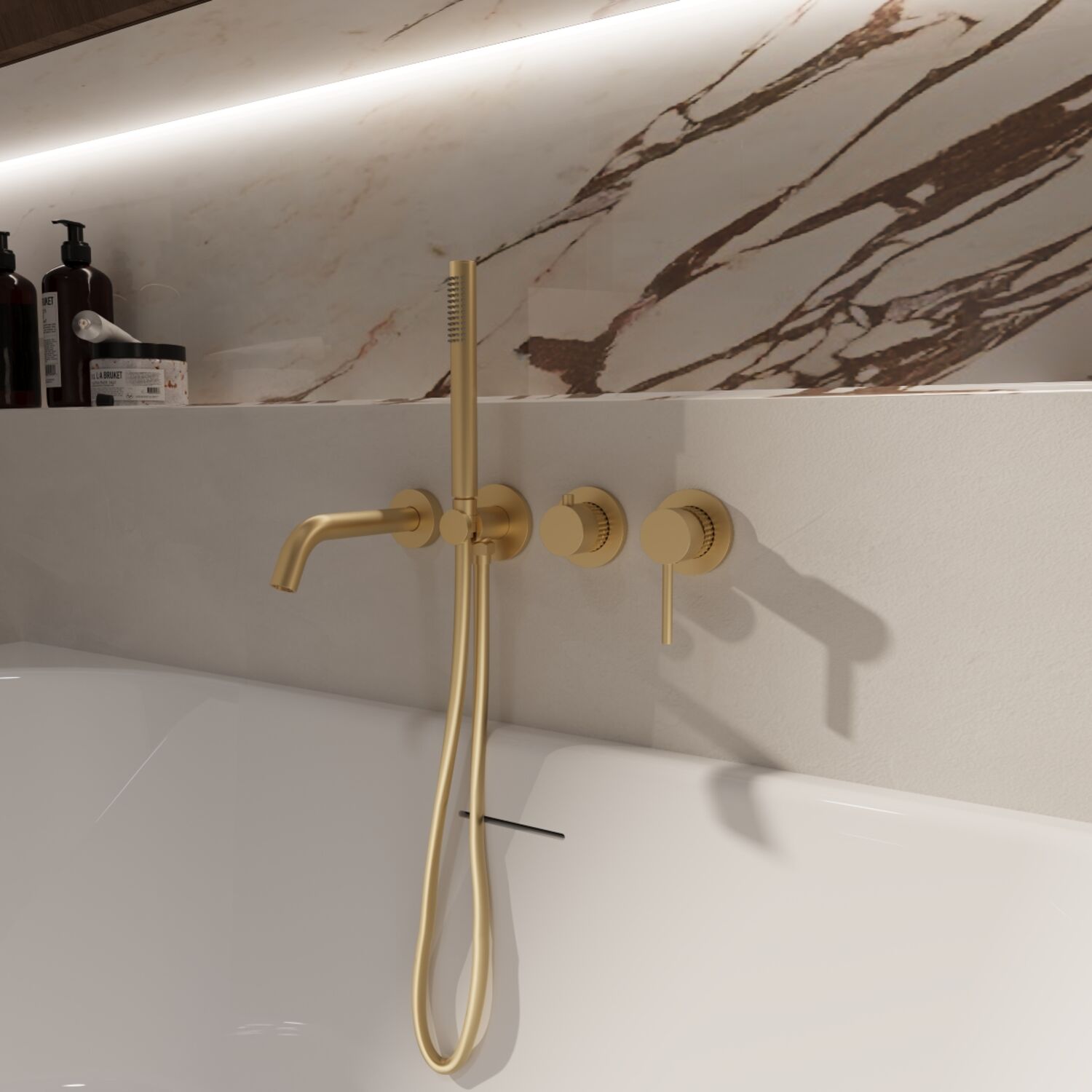 Смеситель Vincea Groove VBTW-4G1BG для ванны с душем, встраиваемый, цвет брашированное золото - фото 1