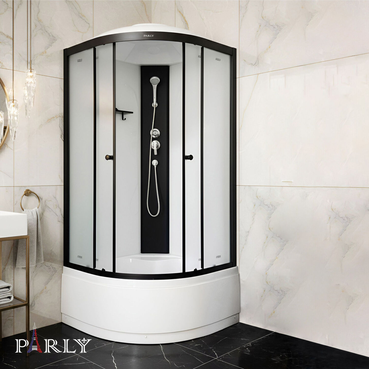 Душевая кабина Parly Bett B821 80х80, стекло матовое, профиль черный матовый, с крышей