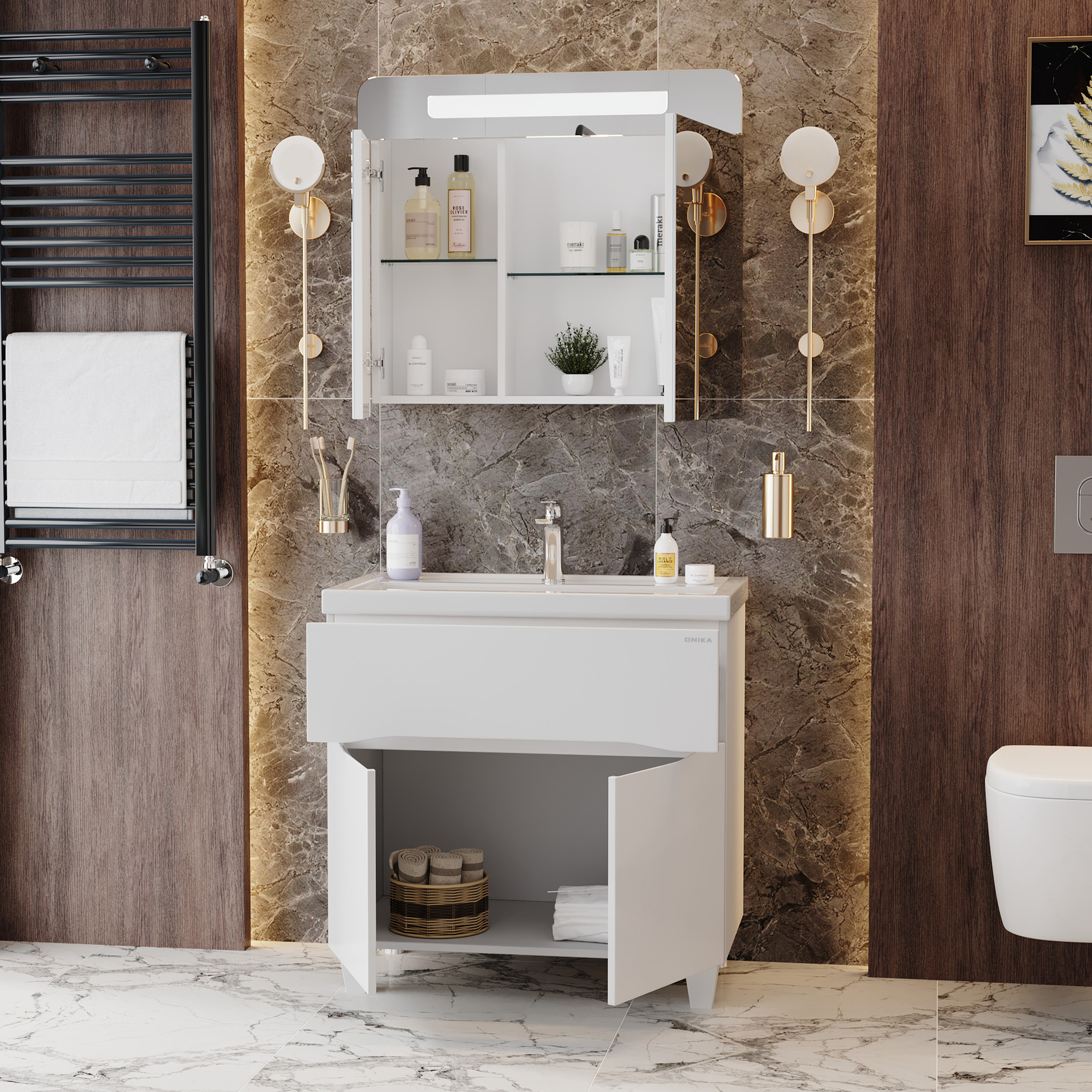 Мебель для ванной Оника Стрим 80, напольная, цвет белый - фото 1