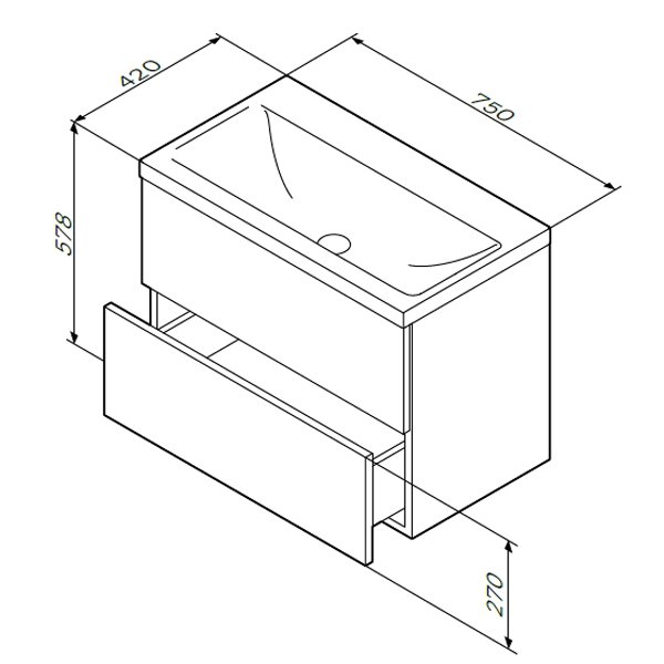 Тумба под раковину AM.PM Gem 75 подвесная, 2 ящика, цвет белый глянец