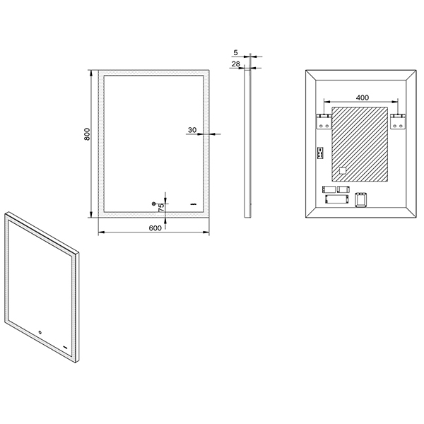 Зеркало Esbano ES-2542HD 60x80, LED подсветка, функция антизапотевания, сенсорный выключатель - фото 1