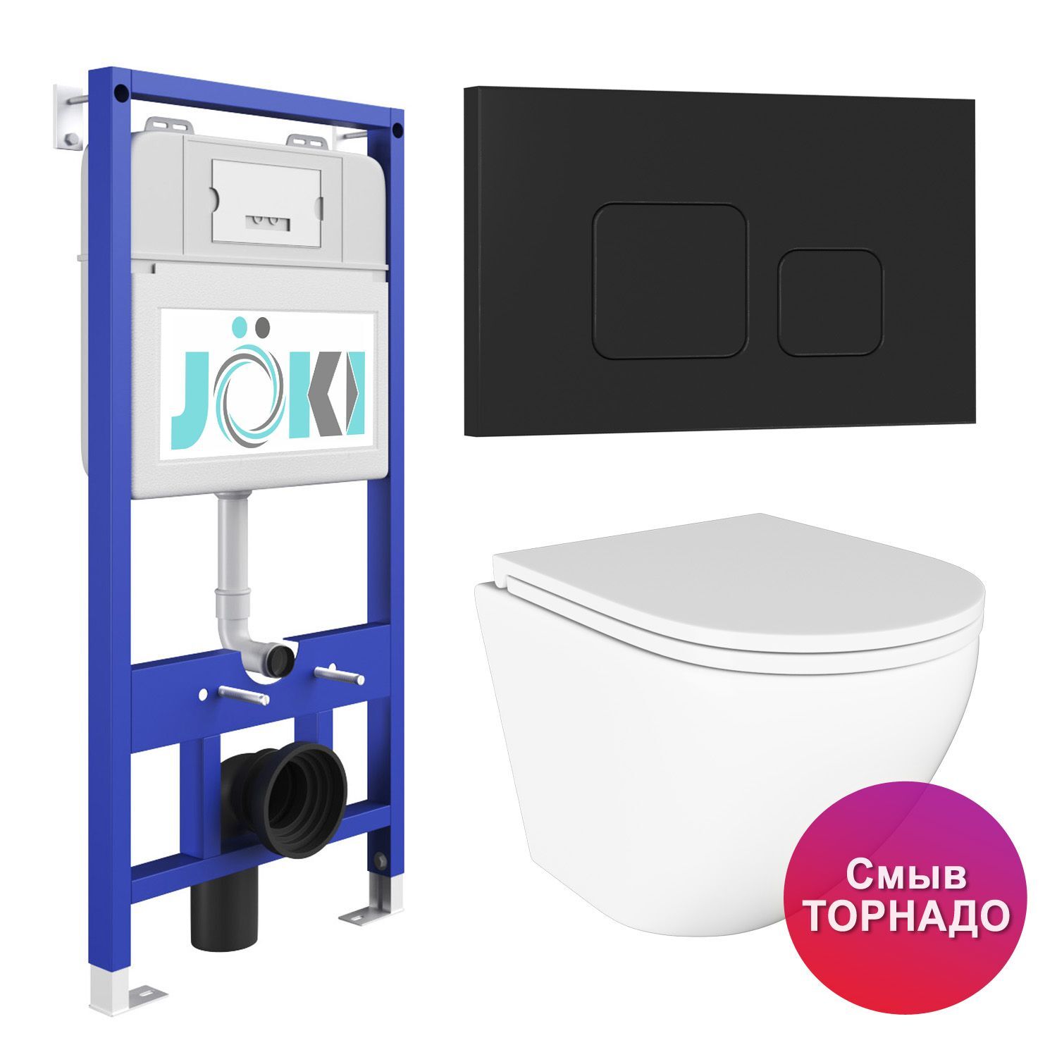Комплект: Инсталляция JK01150 + Кнопка JK702534BM черный + Stella T JK1101010 белый унитаз, смыв Торнадо