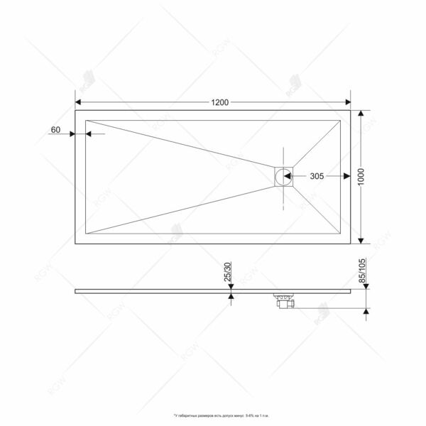 Поддон для душа RGW Stone Tray ST-Co 120x100, искусственный камень, цвет бетон - фото 1