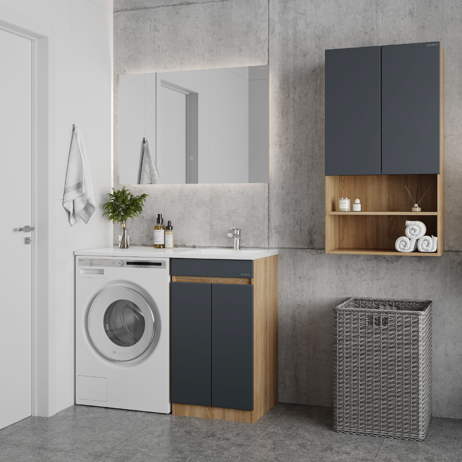 Мебель для ванной Оника Милтон Нова 110, с тумбой 48 см,с ящиками, цвет серый / дуб сонома - фото 1