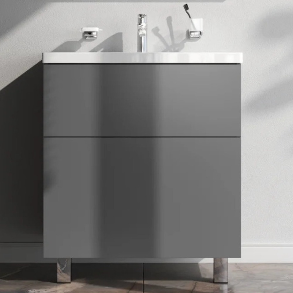 Тумба под раковину AM.PM Gem 75 напольная, 2 ящика, цвет графит матовый