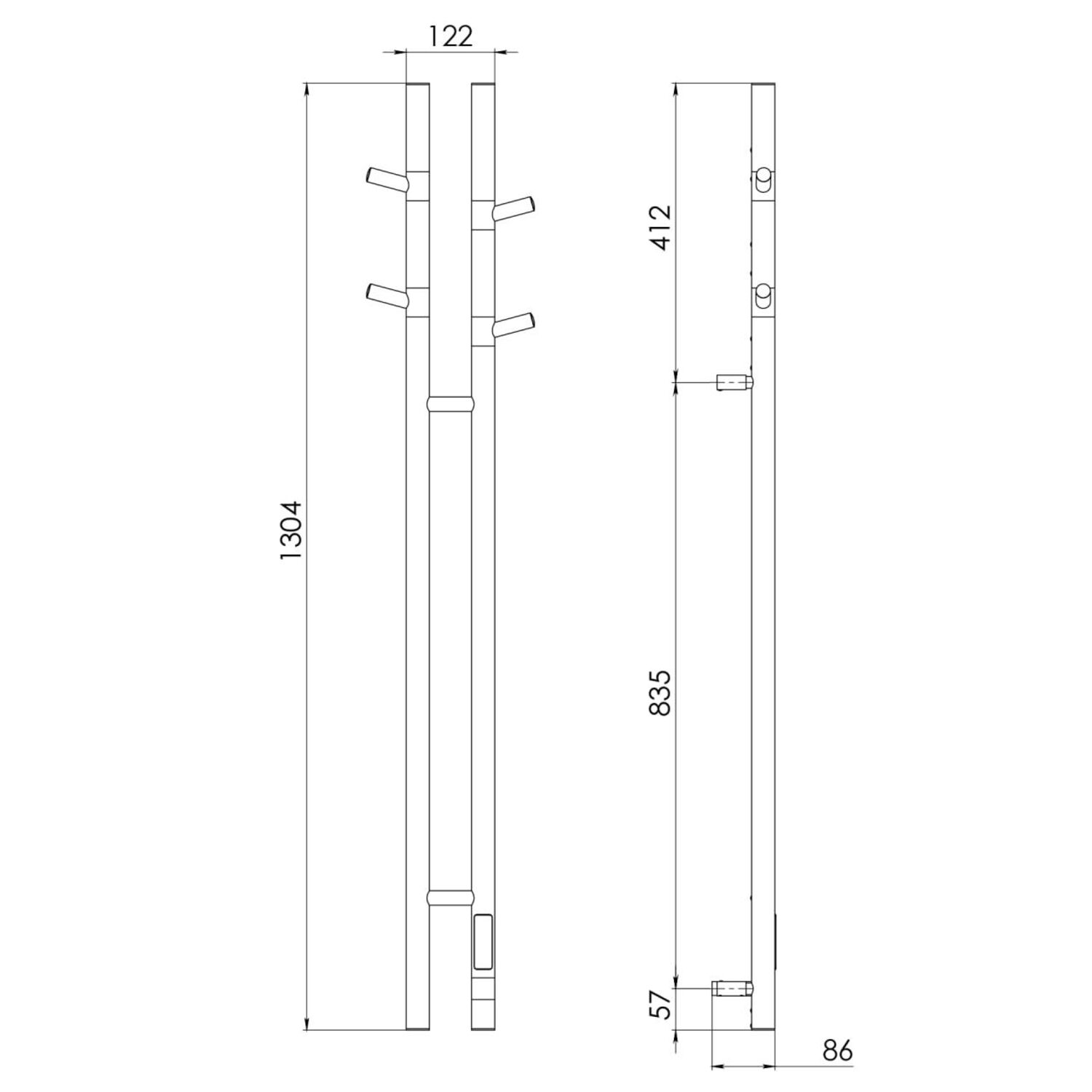 Полотенцесушитель Vincea VTD-1D2BE 25х130 электрический, цвет черный - фото 1