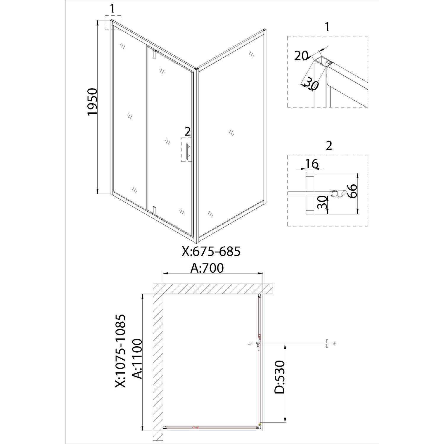 Душевая дверь Niagara Nova NG-83-11AB 110х195, стекло прозрачное, профиль черный матовый - фото 1