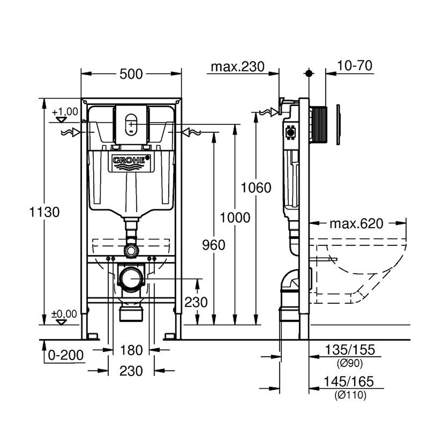Комплект: Инсталляция Grohe 38811KF0 черная кнопка+AM.PM X-Joy C851900SC белый унитаз