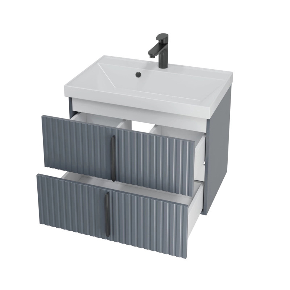 Тумба под раковину Санта Юпитер 70, подвесная, 2 ящика, цвет графит матовый - фото 1