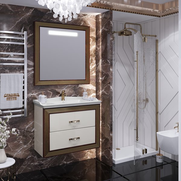 Мебель для ванной Опадирис Карат 80, цвет бежевый глянцевый с золотой патиной - фото 1