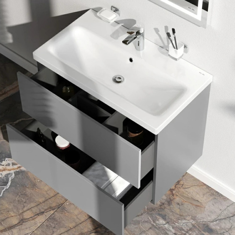 Тумба под раковину AM.PM Gem 75 напольная, 2 ящика, цвет графит матовый - фото 1