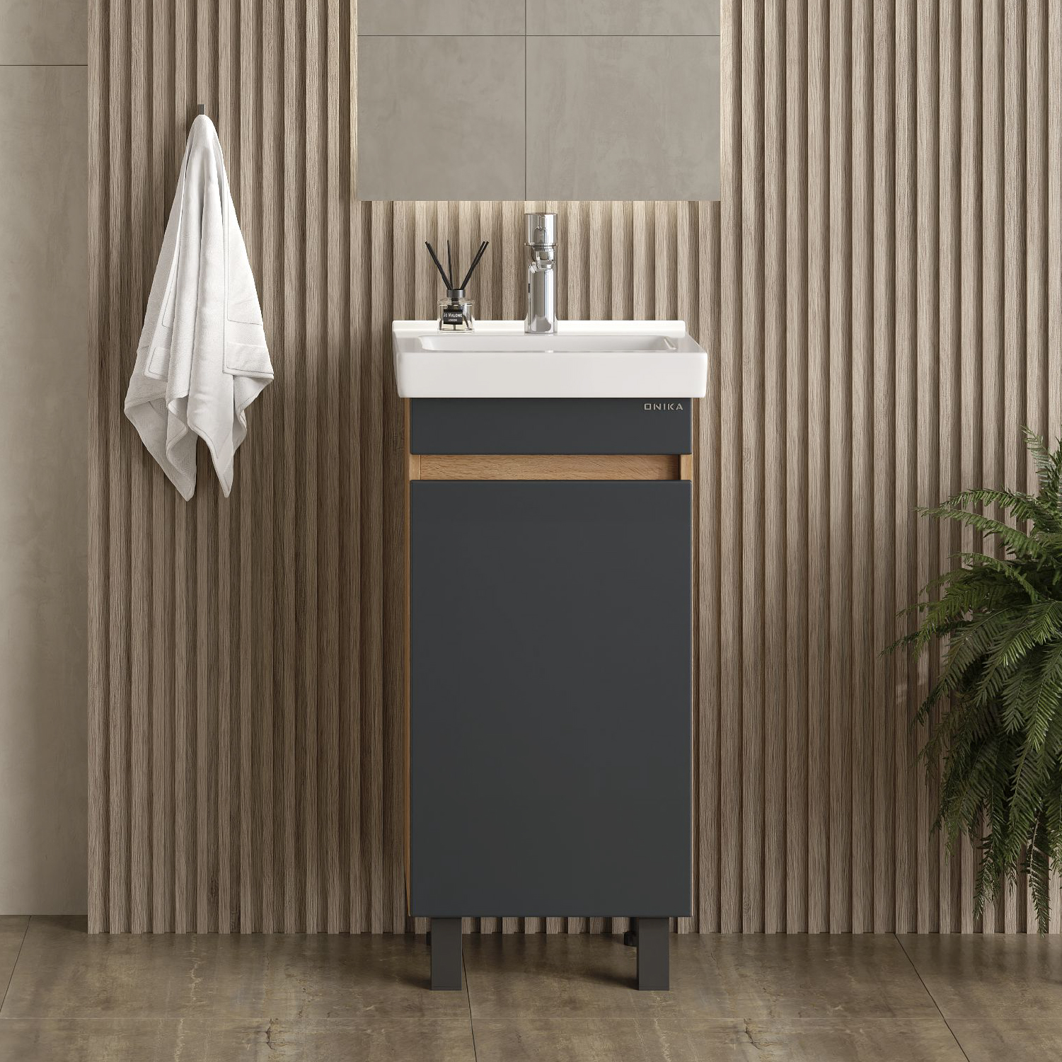 Мебель для ванной Оника Милтон Квадро 40, напольная, цвет серый / дуб сонома - фото 1