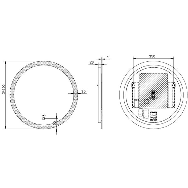 Зеркало Esbano ES-2481YD 59x59, LED подсветка, функция антизапотевания, сенсорный выключатель