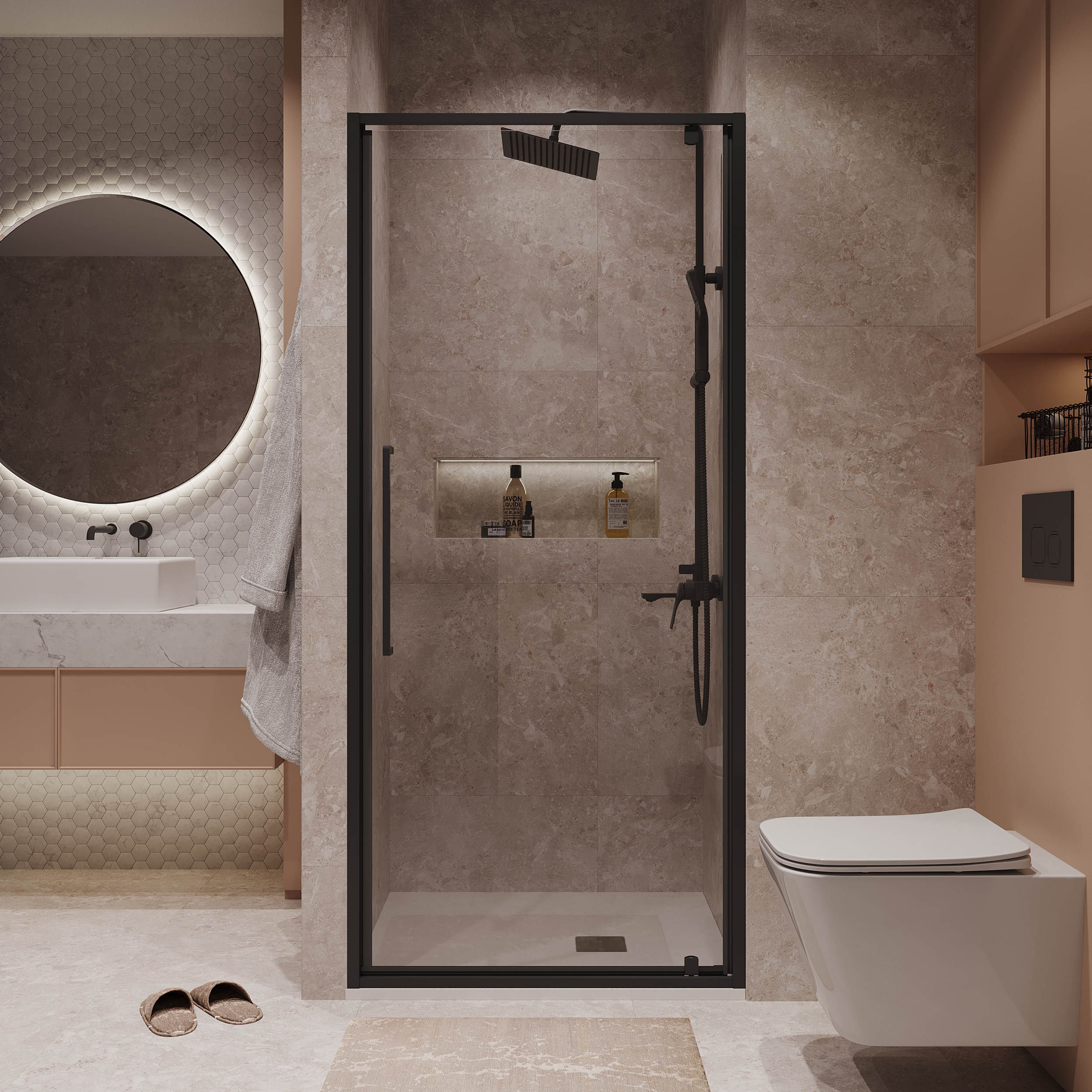Душевая дверь Niagara Nova NG-85-10AB 100x195, стекло прозрачное, профиль черный матовый - фото 1