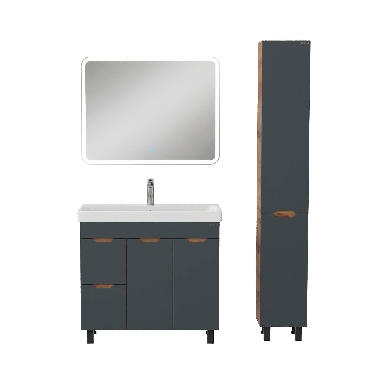 Мебель для ванной Оника Айленд 90, с бельевой корзиной, цвет графит / дуб крафт золотой - фото 1