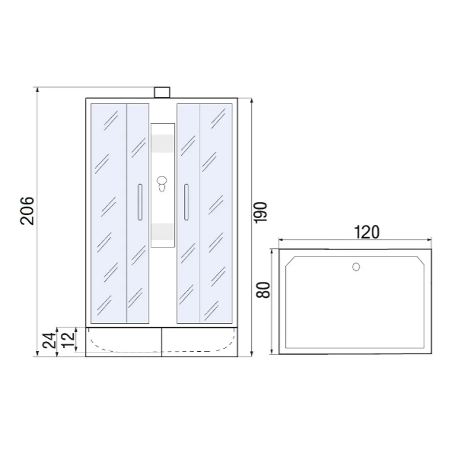 Душевая кабина River Quadro Б/К 120/80/24МТ 120x80, стекло матовое, профиль хром матовый, без крыши - фото 1