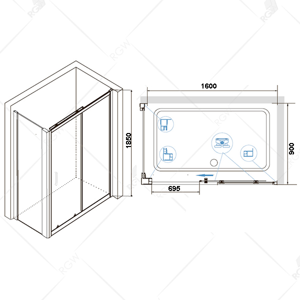 Душевой уголок RGW Classic CL-48B 160х90, стекло прозрачное, профиль черный - фото 1