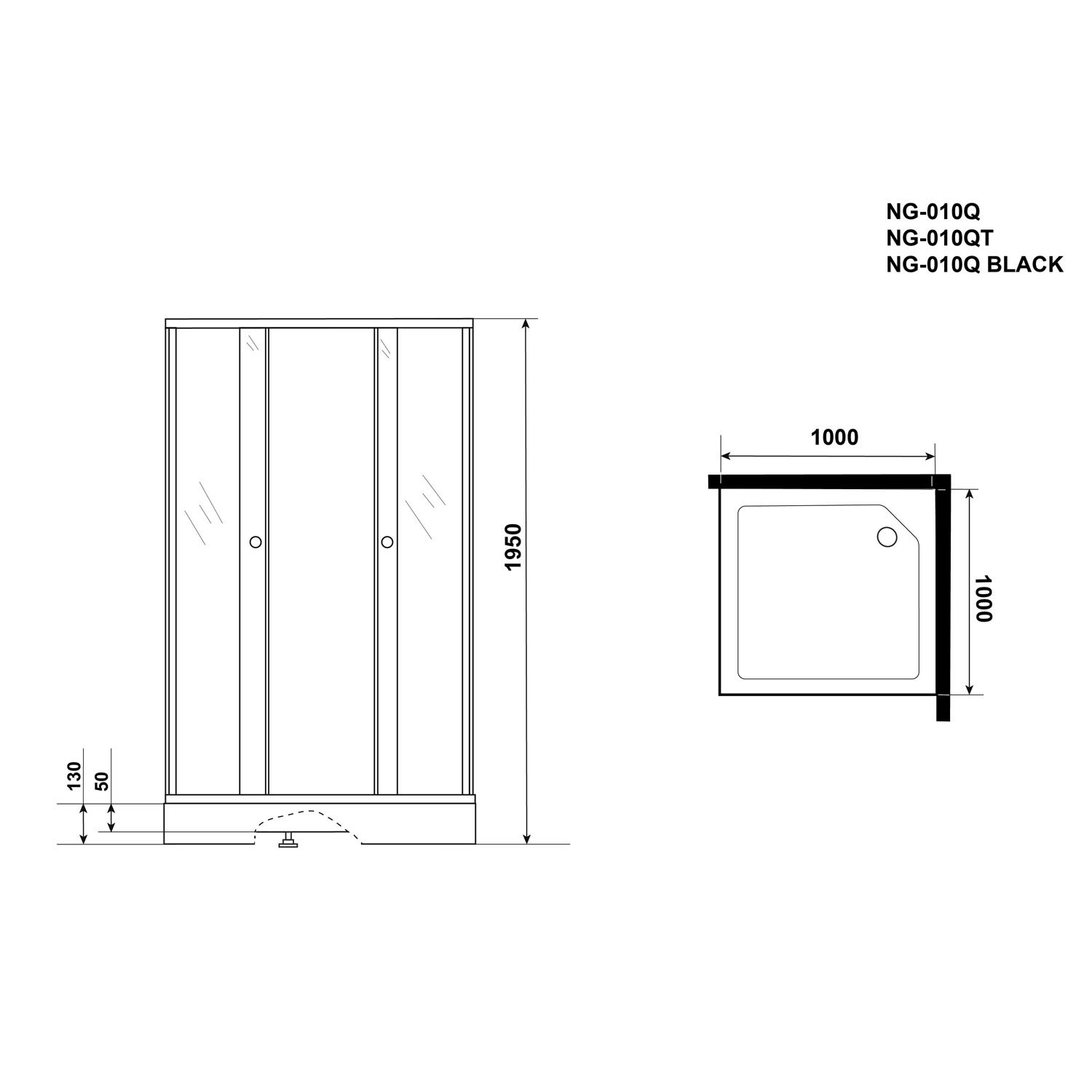 Душевой уголок Niagara Eco NG-010-14QT 100х100, с поддоном, стекло тонированное, профиль черный - фото 1