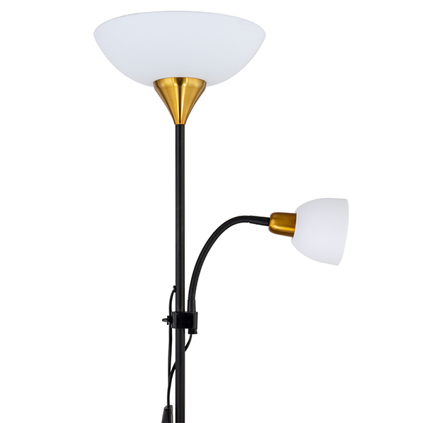 Торшер Arte Lamp Duetto A9569PN-2BK, арматура черная / медь, плафон пластик белый, 30х30 см