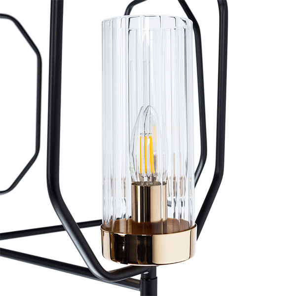 Подвесная люстра Arte Lamp Celaeno A7004PL-5BK, арматура черная / золото, плафоны стекло прозрачное, 68х68 см