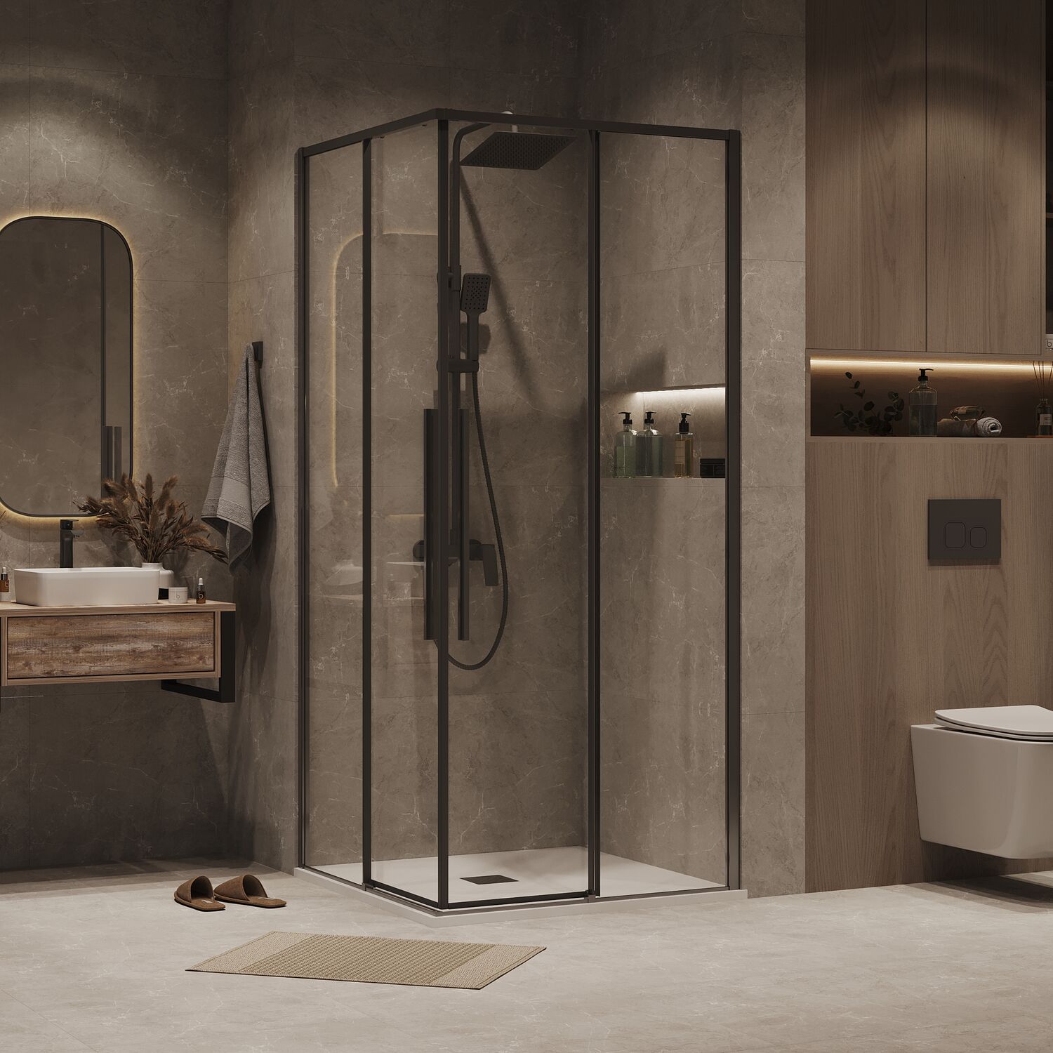 Душевой уголок Grossman Galaxy 300.K33.01.1010.42.00 100х100, стекло прозрачное, профиль графит сатин - фото 1